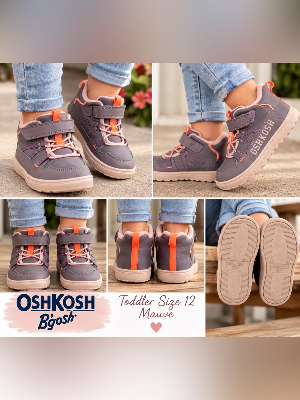 OshKosh B’gosh Camino Toddler High Top Sneakers Mauve Pink Size 12. $35